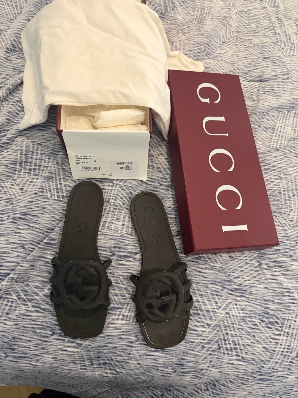 Gucci Black GG Logo Slide Sandals size 36 like new used once in the house